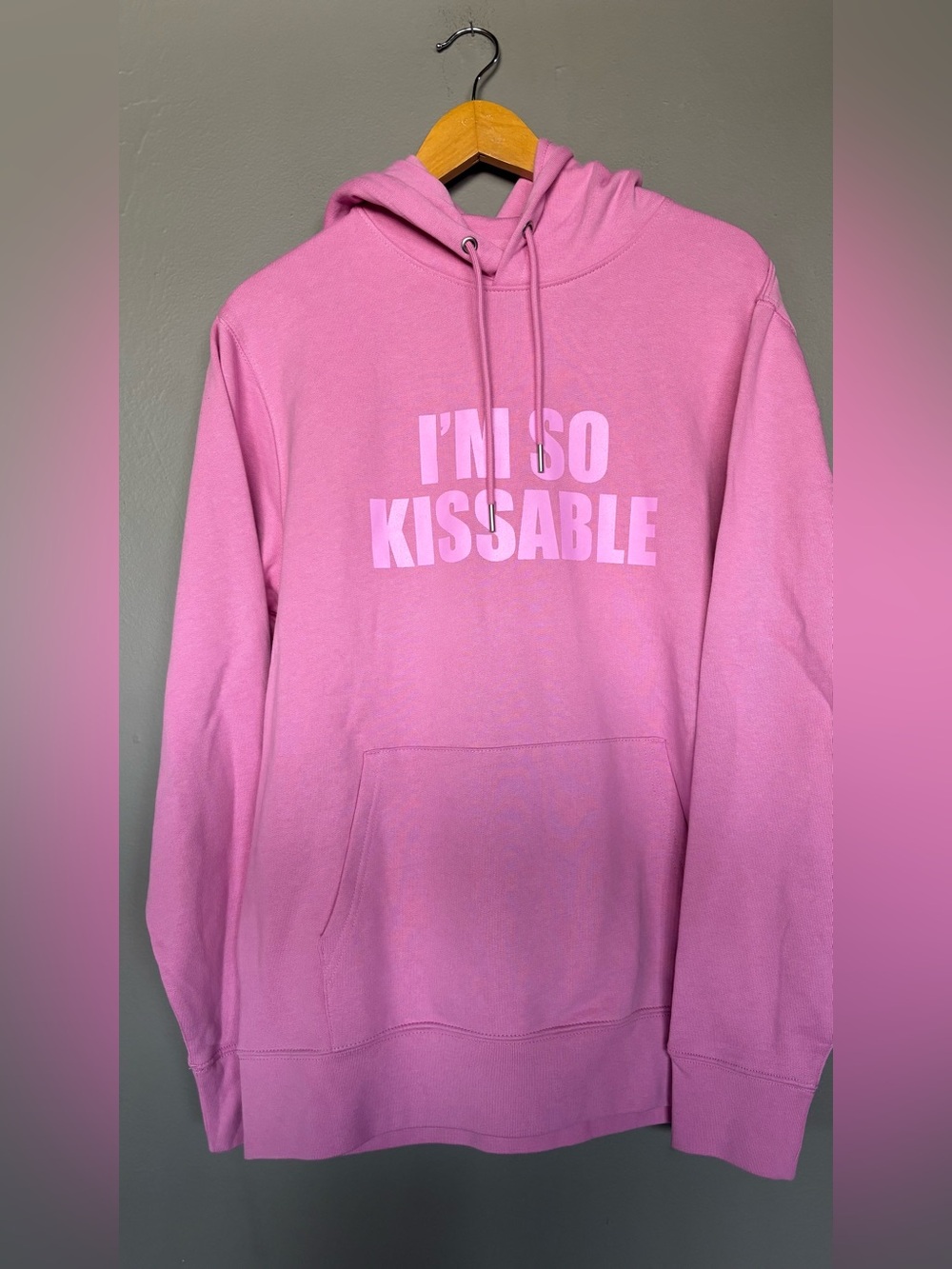 Kiko Milano PR promotional hoodie featuring the graphic text "I'M SO KISSABLE”